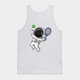 Cute Astronaut Playing Tennis Ball Cartoon Tank Top